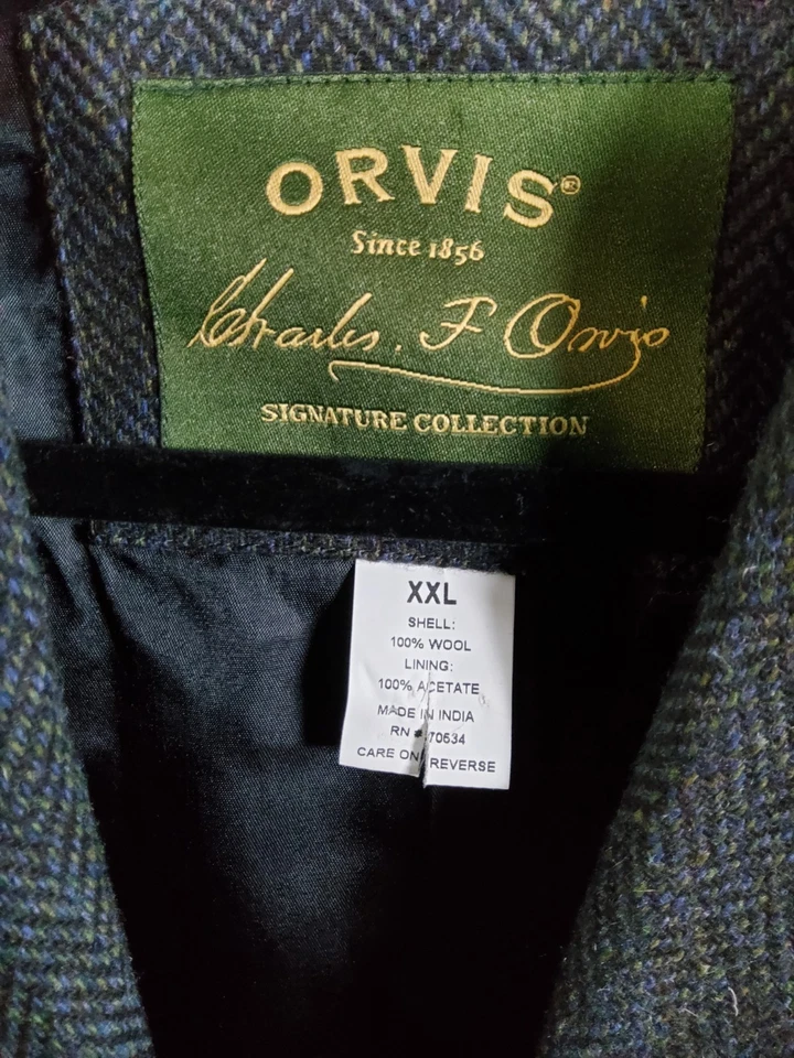 Orvis Signature Collection Men's Grey Herringbone Wool Tweed Waistcoat Size XXL - Image 2 of 4