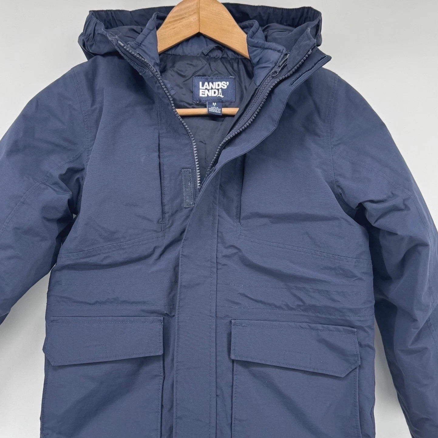 Lands End Kids Navy Blue Hooded Winter Parka Jacket Size M 8