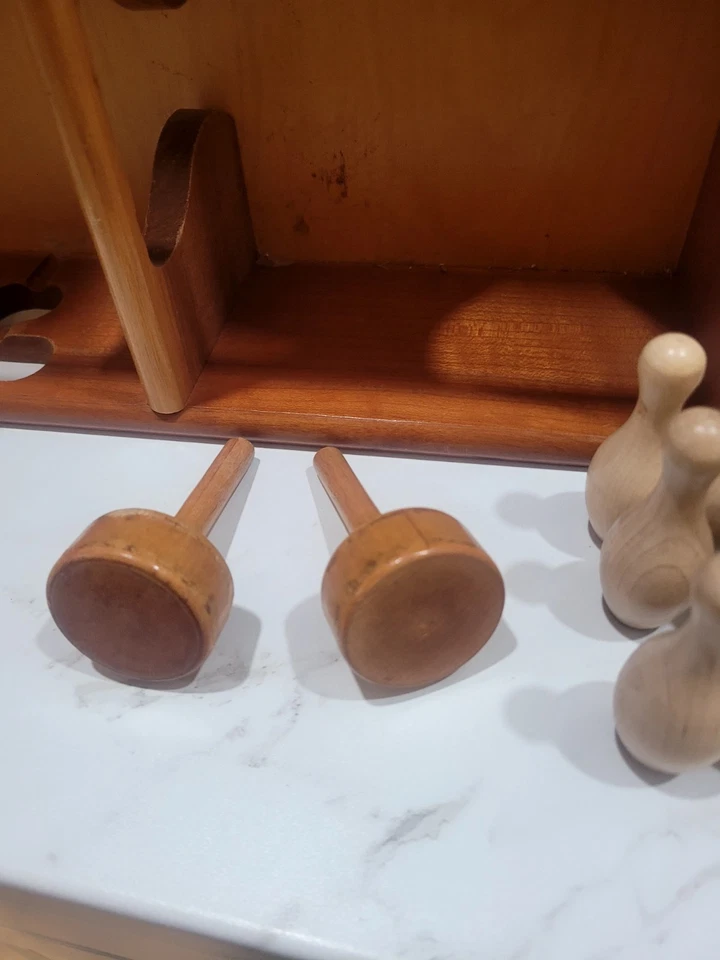 Vintage Wm. F. Drueke & Sons Wooden Game Of Skittles Wood Bowling Game Pins Tops - Image 3 of 4