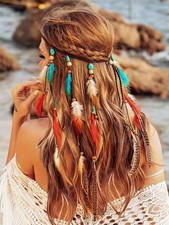 Feather Headband Hippie Headpiece Gypsy Indian Costume Headdress Bohemia...