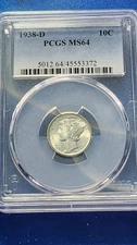 1938-D Mercury Dime PCGS MS64 Nice Eye Appeal Nice Strike Looks Full Split Bands