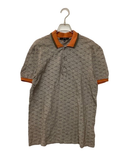 Authentic Gucci GG Logo Pattern Short Sleeve Shirt Gray Brown Cotton Size XL