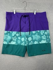 Oakley Board Shorts Mens 38 Green Flower Purple Performance Fit Color Block NWT