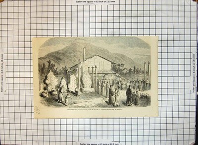 Old Antique Print Japanese Funeral Ceremony Pagoda Dzizo Do M Montravel