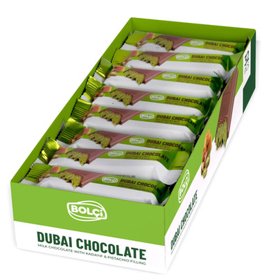 Bolci Dubai Chocolate Bar, Kadayif and Pistachio, 1.05 oz, 32-count