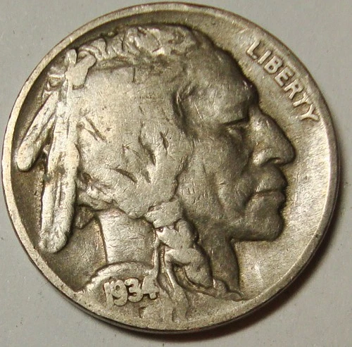 1934 5c Buffalo Nickel Coin #24 Fine F Free Shipping