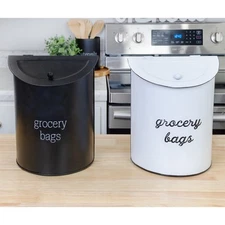 Enamel Grocery Bag Holder; Wall-Mounted Farmhouse Plastic Bag Dispenser