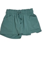 Athleta Girl Explore More Shorts Small/7 Teal Pockets Drawstring Elastic Waist