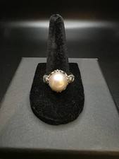 Sterling Silver 925 Ring with Round White Pearl from Indonesia, Size 9