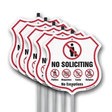 No Soliciting Shield Sign No Politics Magazines Candy Re Shield Sign With Stake