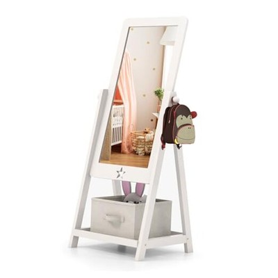 Freestanding Kids Mirror, Non-Glass Shatterproof Toddler Dressing Mirror White