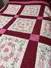 Handmade Quilt Burgundy Cross Stitched Pink Sashing Machine Quilted,  82 x 94” — photo 6
