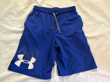 Under Armour Athletic Shorts Boys 14/16 Blue HeatGear Loose Fit Logo Gym