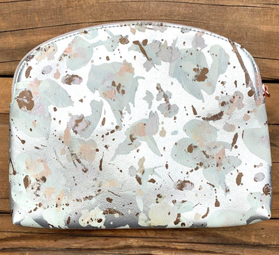 Anthropologie Liza Hathaway Matthews Design Clutch Bag Purse Silver Floral
