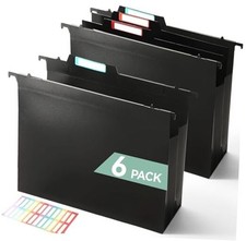 Plastic High Capacity Hanging File Folders, 4" Expanding Pocket with Black