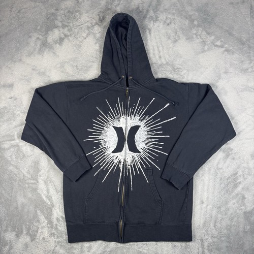 Vintage Hurley Hoodie Mens Size Large Black Full Zip Fleece Surf Style Skate Y2K