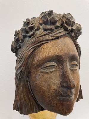 VINTAGE EARLY 20THc. CARVED WOOD SANTO HEAD BUST OF SAINT PHILOMENA