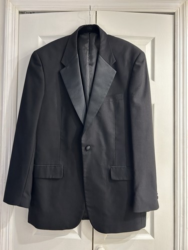 Cricketeer Men's Black Wool Tuxedo Jacket Satin Peak Lapel Formal Blazer~42 Long