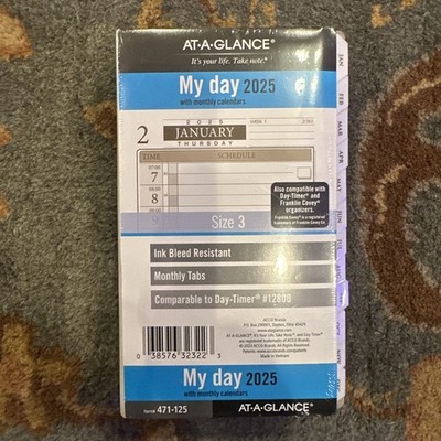 2025 Daily Planner My Day Refill AT-A-GLANCE Size 3 White Tabs 471-125