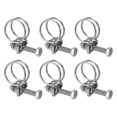 6Pcs Double Wire Hose Clamp 21-25mm Adjustable Hose Clip with M6 Bolt