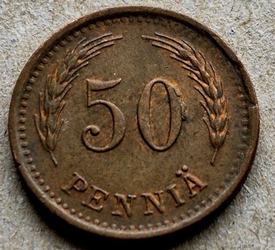 Finland 🇫🇮 50 Pennia 1942 KM#30b. Bronze coin. Lion. Suomi. WWII