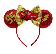NEW Disney Red LIGHTNING MCQUEEN Ears Hat CARS Mickey ears Headband GOLD BOW