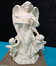 White Porcelain Angel Candle Holder w/ Cherubs, Matte Finish, Taper/Dinner