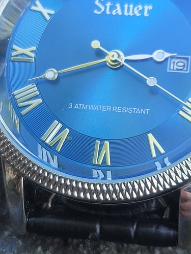 Herrenuhr Stauer Urban Blue 43mm Datum Zifferblatt Silber mit Lederband läuft - Bild 3 von 8