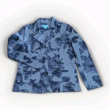 CJ Banks Breeze Blue floral Long Sleeve Lightweight Button Up Jacket SZ. Medium 