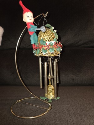 Vintage Pixie Felted Elf Christmas Ornament Wind Chimes Kitsch Holidays