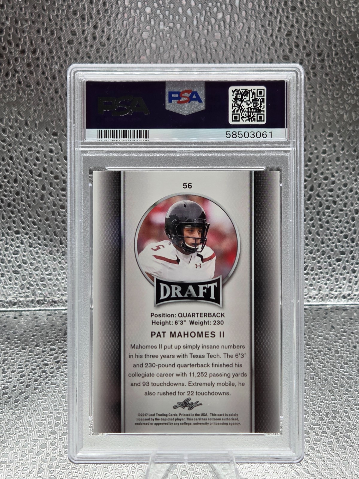 2017 Leaf Draft ~ PATRICK MAHOMES Rookie RC Football Card PSA 10 GEM MINT view 2