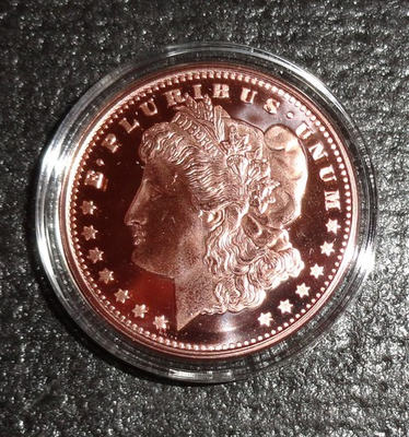 #ad 1 oz .999 Fine Copper Round ; Morgan Dollar Secured in Capsule $6.00