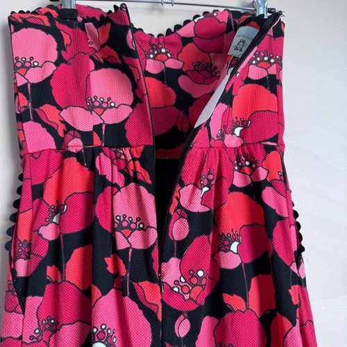 Judith March Red Black Floral Retro Lace Detail Strapless Midi Dress Medium NWT - Picture 4 of 10