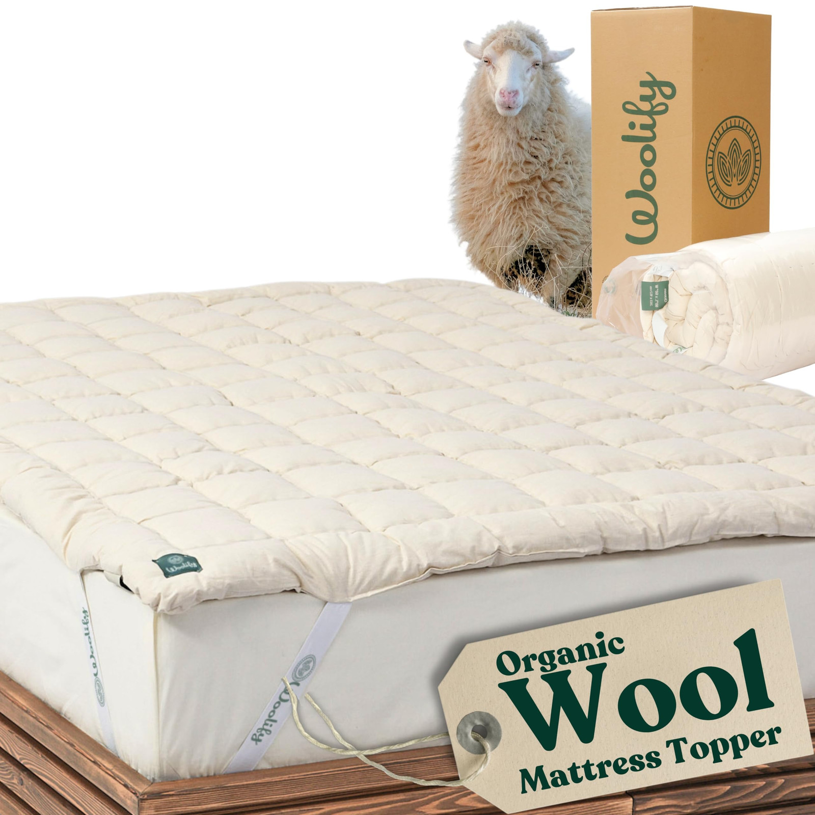 Organic Merino Wool Mattress Topper - Luxury Pillow Top Mattress Pad, Handmad...