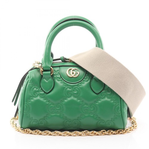 GUCCI GG Matelasse Leather Handbag Green, 20cm W, Used