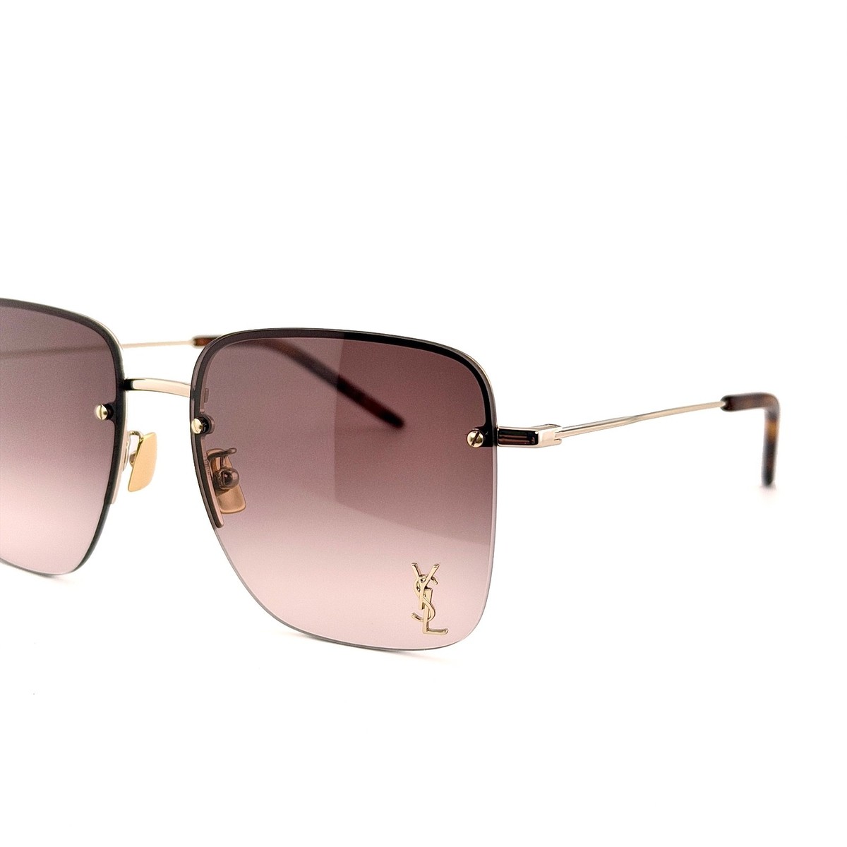 SAINT LAURENT 312 SL312M 008 Gold YSL Logo Brown Rectangular