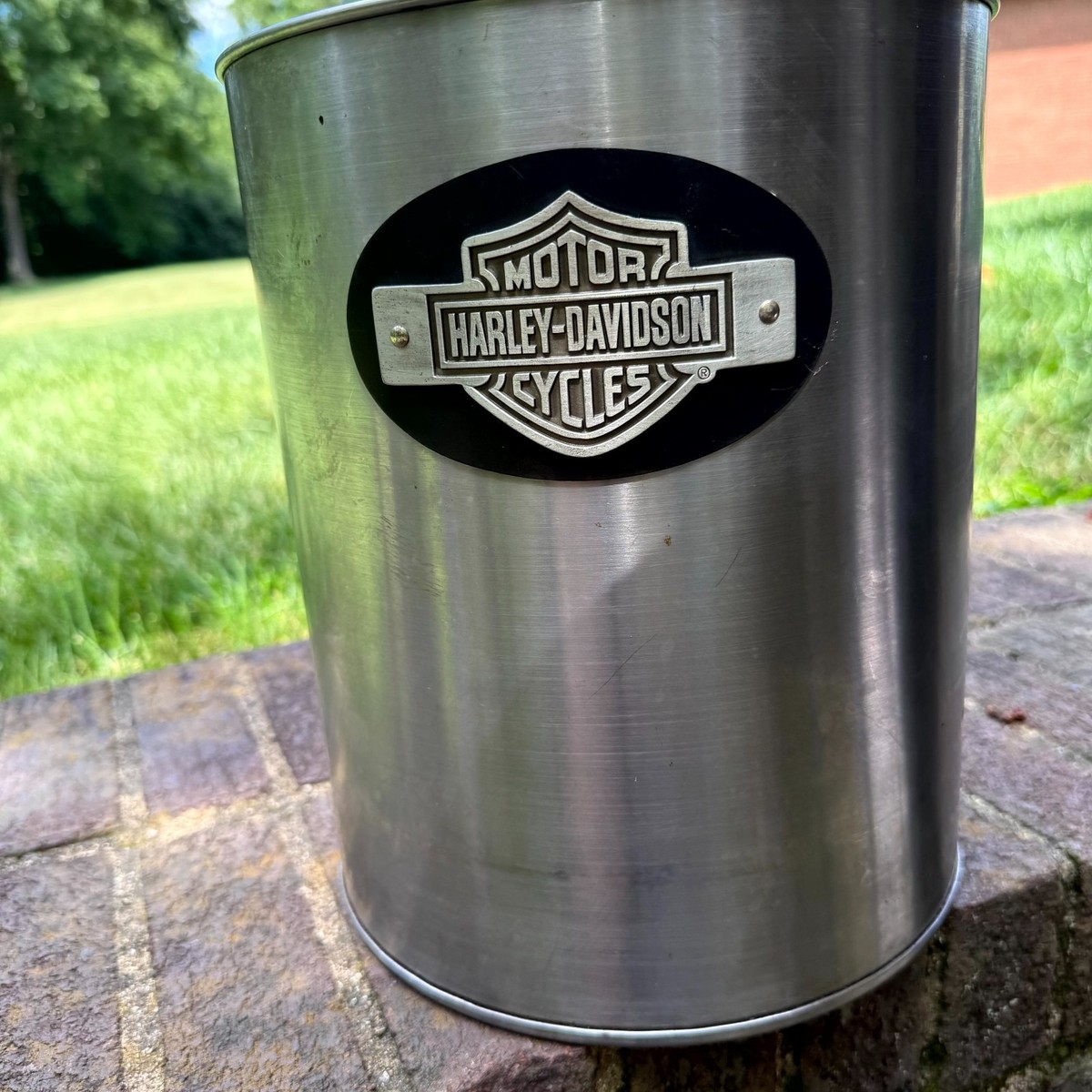 Harley Davidson Trash Can Stainless Steel Man Cave Garage Bar Waste Bin 12