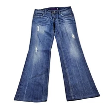 Vigoss Collection Womens Jeans Blue Denim 11 Bootcut Distressed Mid Rise Zip Fly