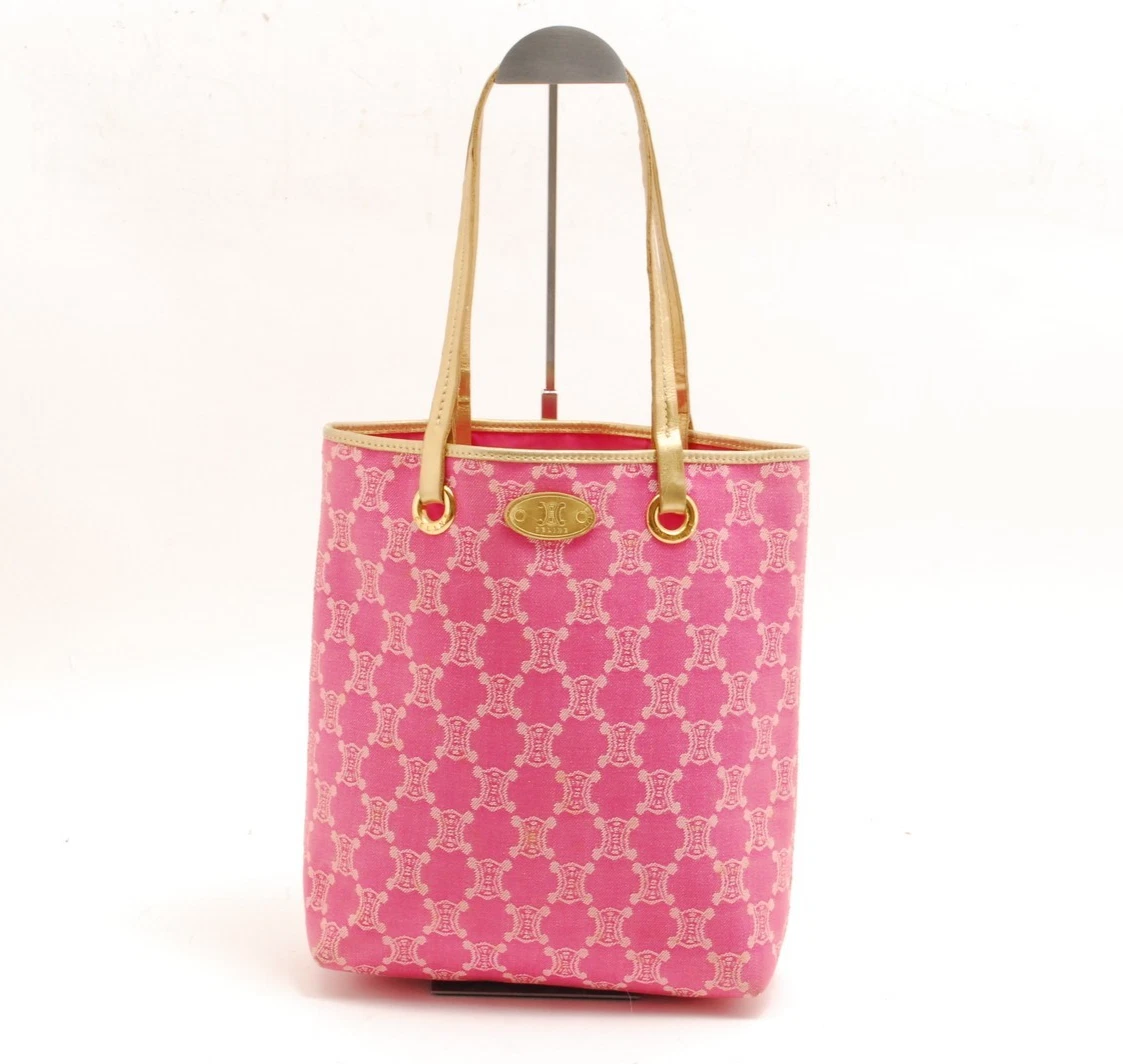 Celine — CELINE Macadam Tote Bag Pink Canvas