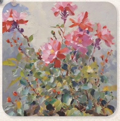 Pink Flowers Bush Coasters 4 X 4 INCH Neoprene New Set Of 2
