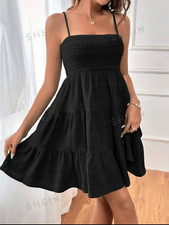 Shein Vacation Spring Break Solid Layer Hem Cami Black sz Xl