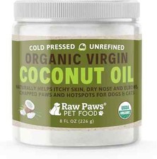 Raw Paws Organic Coconut Oil for Dogs  Cats, 8-oz - Treatment for Itchy Skin, D