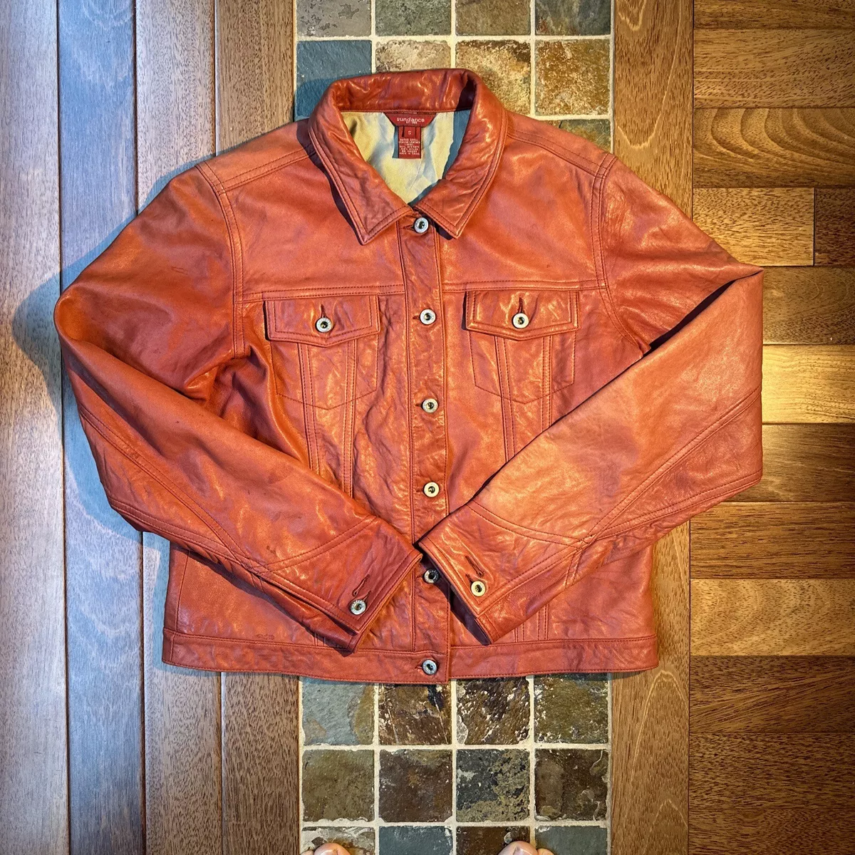 Sundance Find Your Path Leather Jacket. Red Small