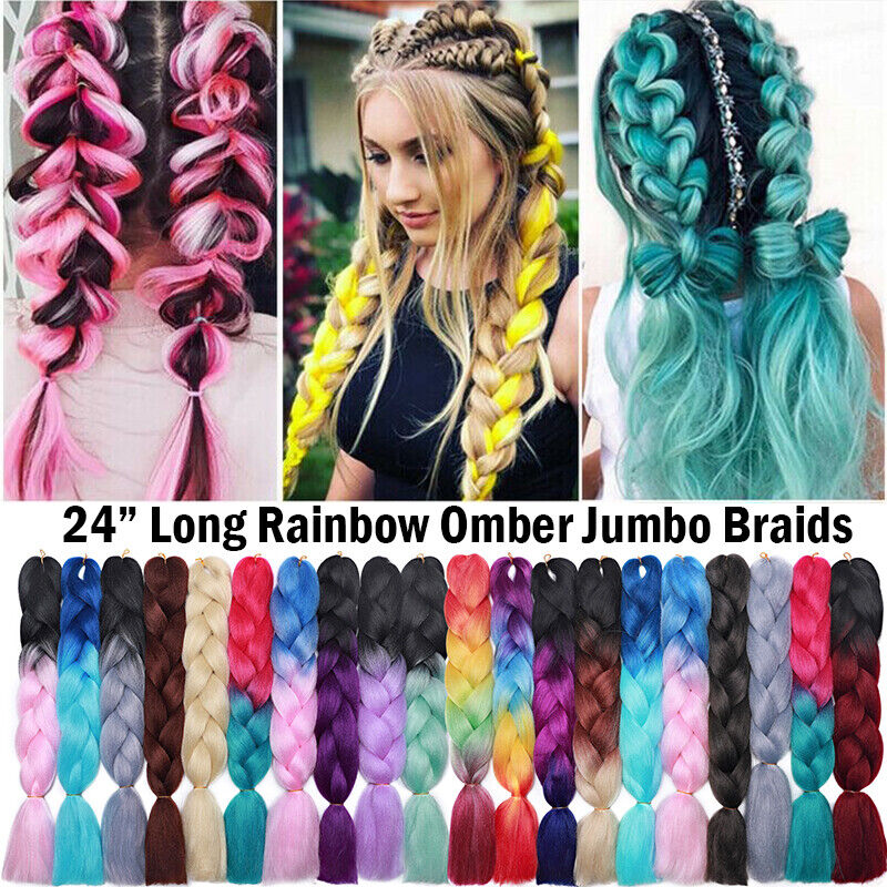 24 Inch Jumbo Braids Hair Extensions Ombre High Temperature Synthetic Hair  African Rainbow Box Braiding Hair for Senegal Twist 100g/pack 2 Tones