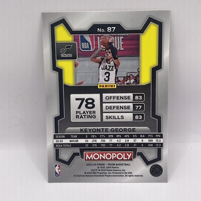 2023-24 Panini Prizm Monopoly KEYONTE GEORGE #87 Utah Jazz NBA 