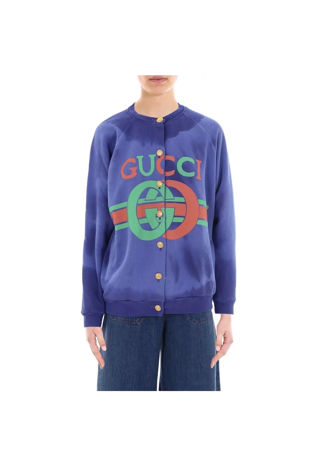 Cardigan pull réversible oversize coton logo GUCCI GG bleu taille XXSmal
