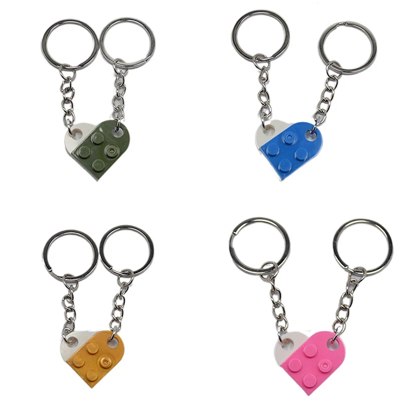 Cute Love Heart Building Block Keychains for Couples Women