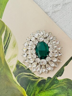 Christian Dior 1961 große Smaragd Trio Kristall Kreis Marquise Träne Tropfen, Brosche
