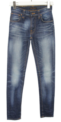 Nudie Thin Finn Broken Orange Jeans Women W27/L32 Slim Fit Whiskers New Blue