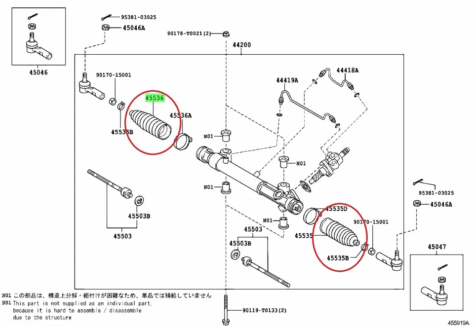 KIT DE BOTAS CON BASTIDOR DE DIRECCIÓN DELANTERO GENUINO - TOYOTA HILUX MK6/7 2005-2017 Foto 2 de 4
